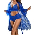 thumbnail image 1 of Sexyfree Women Sexy Lingerie Set 3 Piece Lace Kimono Robe with Bra and Panty Sheer Sleepwear, 1 of 4