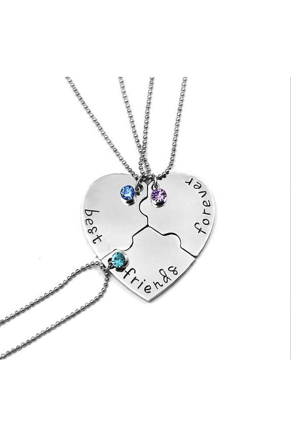 Sexynecklace 3Pcs/Set "Best Friend Forever And Ever" Bff Friend Necklace Set 3 Pieces Heart Shape Puzzle Hand Stamped Friendship Jewelry