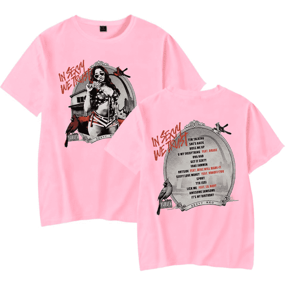 Sexyy Red Merch T shirt In Sexyy We Trust Album Cover T-Shirt Short Sleeve Playlist Men Women Tees Rapper Hip Hop Top