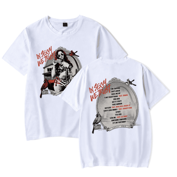 Sexyy Red Merch T shirt In Sexyy We Trust Album Cover T-Shirt Short Sleeve Playlist Men Women Tees Rapper Hip Hop Top