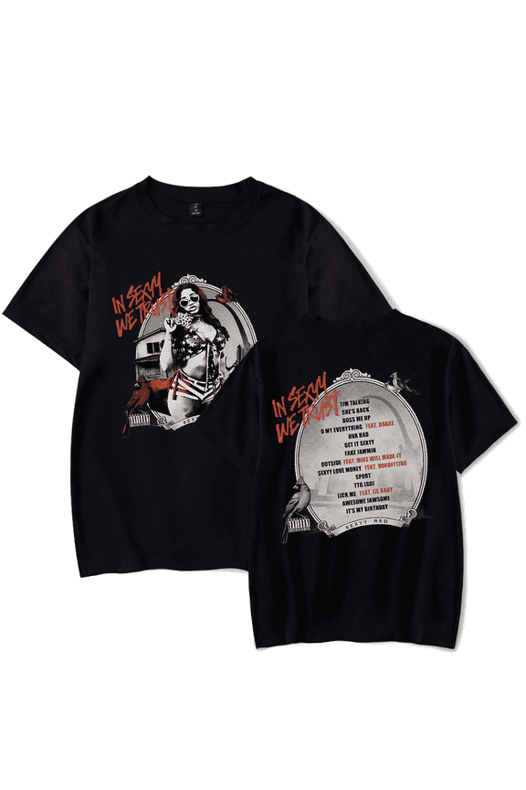 Sexyy Red Merch T shirt In Sexyy We Trust Album Cover T-Shirt Short Sleeve Playlist Men Women Tees Rapper Hip Hop Top