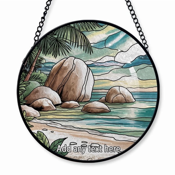Seychelles Granite Boulders Stained Glass Suncatcher Window Hanging Christmas 2025 Holiday Window Hanging for Adventurers, Couples, Families or Friends Who Love Travel
