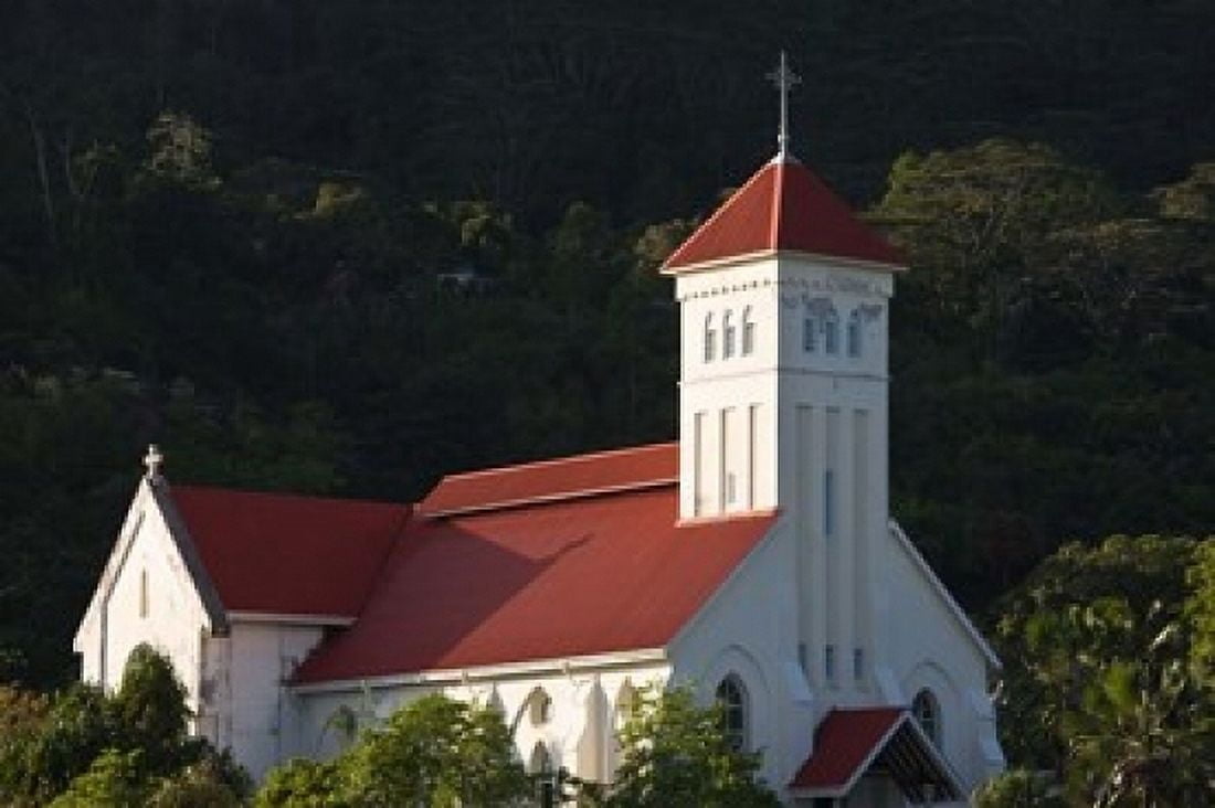 Seychelles Mahe Island Cascade St Andrew Church Canvas Art - Walter Bibikow DanitaDelimont (19 x 12)