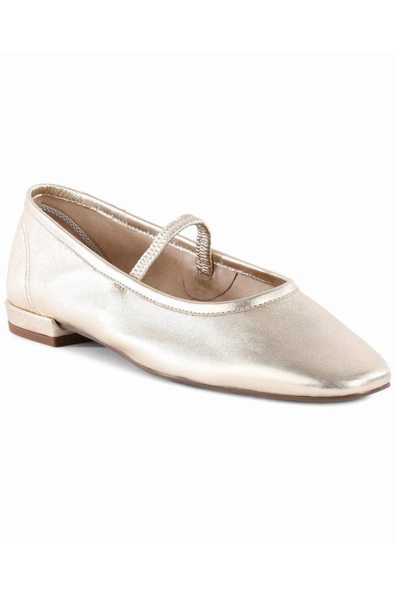 Maryjane Leather Flat, 8.5, Gold