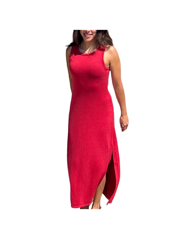 Seychelles Maxi Dress for Women 100% Peruvian Cotton Boho Summer Dresses - Coral (Small)