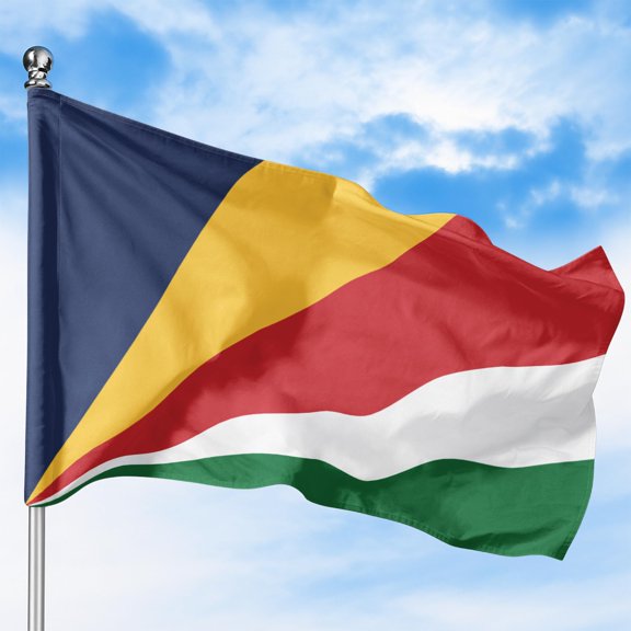 Seychelles Outdoor Flag (2x3ft) by DreamController - Durable, Fade-Resistant Polyester, Double-Stitched, Brass Grommets - HD Printed Eastern Africa Flag - Made in USA