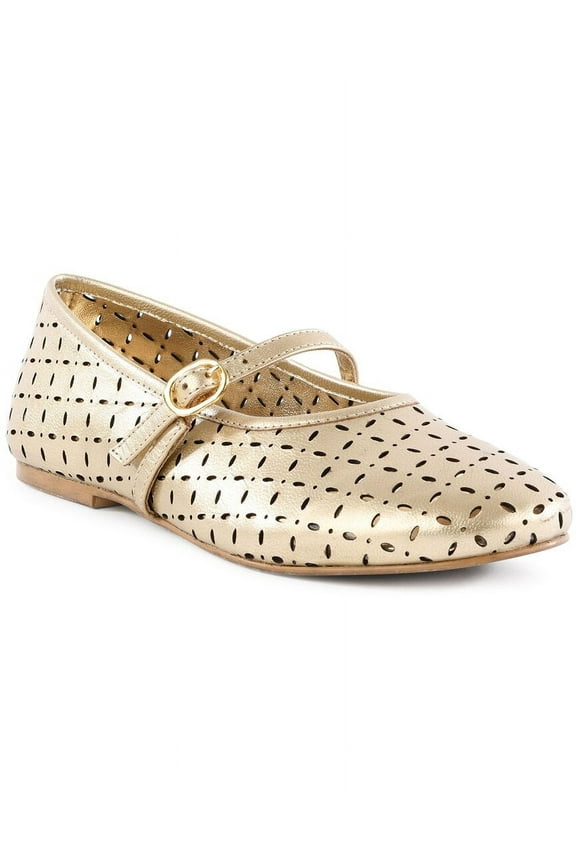 Skyler Leather Flat, 7, Gold