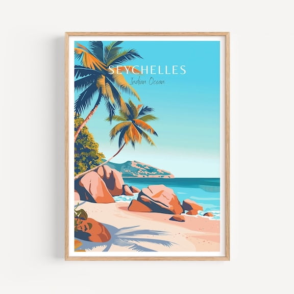 Seychelles Travel Poster - Beach Wall Art, The Perfect Gift And A Lasting Travel Memory | Art Print- Wall Art Print, 16x24 UNFRAMED