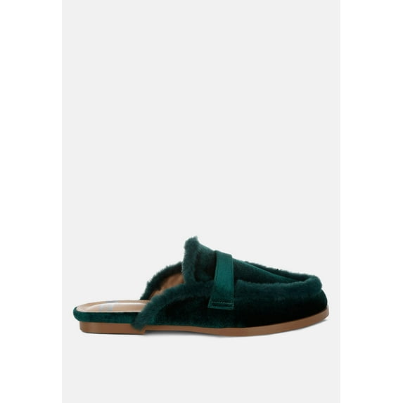 Seyhan Fur Detail Velvet Slip-On Mules