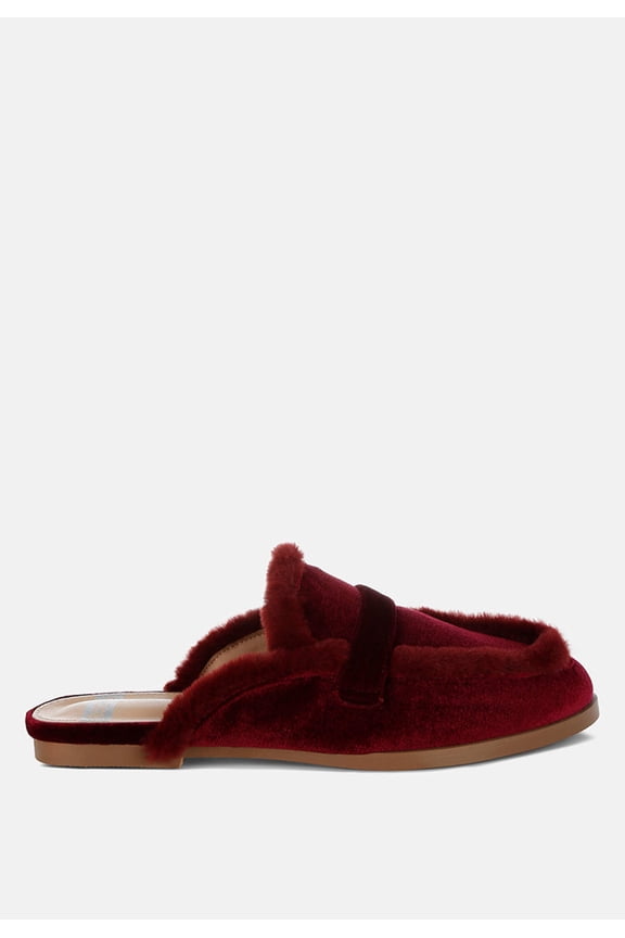 Seyhan Fur Detail Velvet Slip-On Mules