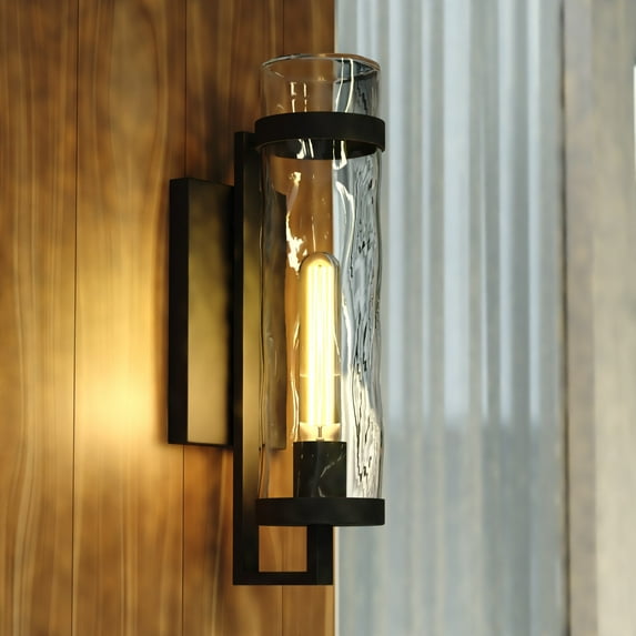Seymour 1 Light Textured Black Transitional Outdoor Wall Lantern Clear Glass