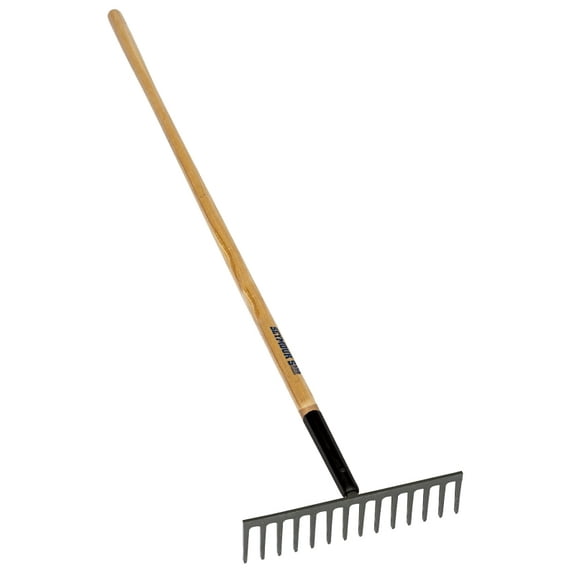 Seymour 63124 Stone Rake, 4 in L Head, 16 in W Head, 14-Tine, Steel Tine, 66 in L Handle