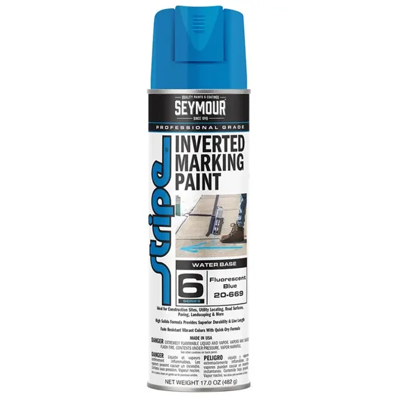 17 oz Seymour 20-669 Fluorescent Blue Stripe 6-Series Professional Grade Water-Based Inverted Ground Marking Spray Paint