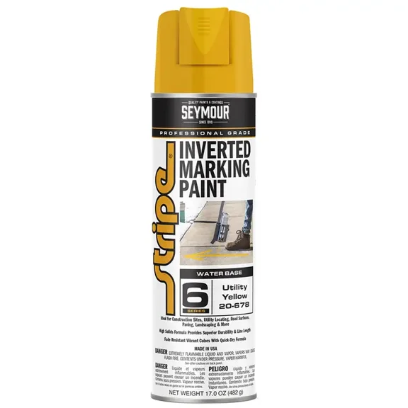17 oz Seymour 20-678 Caution Yellow Stripe 6-Series Professional Grade Water-Based Inverted Ground Marking Spray Paint