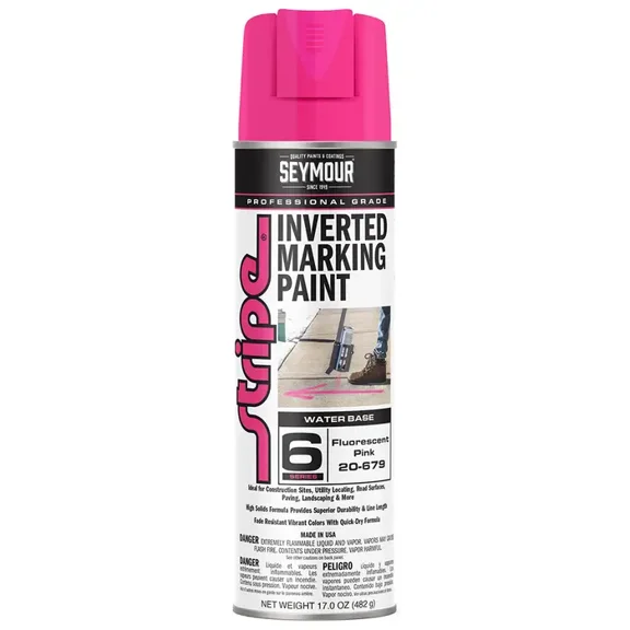 17 oz Seymour 20-679 Fluorescent Hot Pink Stripe 6-Series Professional Grade Water-Based Inverted Ground Marking Spray Paint