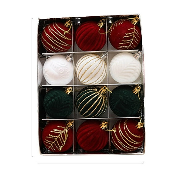 Seyotauo 12-Pack Velvet Christmas Ball Ornaments - 2.36 inch Flocked Red Christmas Ornaments Hanging Shatterproof Plastic Ball Decorations for Xmas Tree, Holiday, Wedding, Party