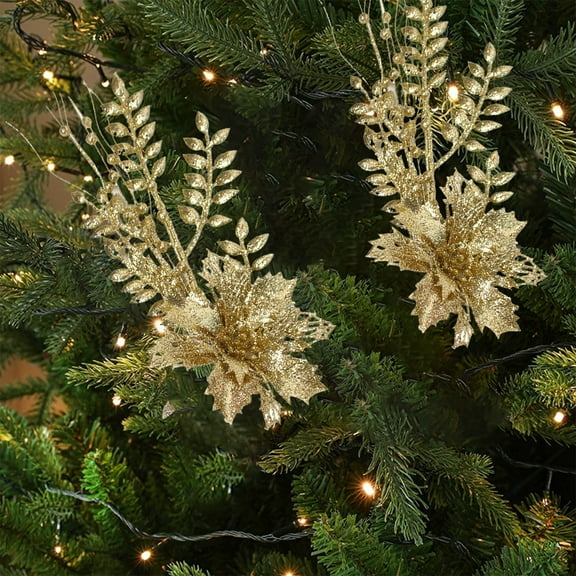 Seyotauo 2 Pack Artificial Glitter Berry Stem Ornaments - Fake Christmas Picks Decorations with Flowers, Bead Sticks for DIY Christmas Tree, Wreath, Wedding & Small Vase Decor