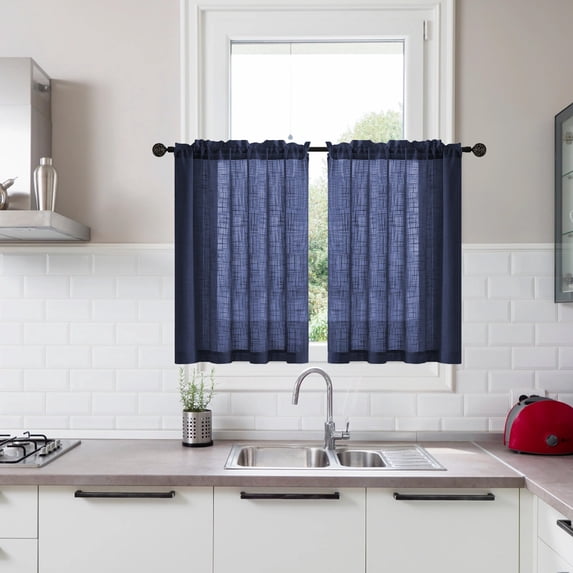 Seyotauo 2 Panels Kitchen Curtains 30 Inch Length, Faux Linen Textured Small Cafe Window Curtain Over Sink, Light Filtering Short Curtain Tiers for Bathroom Basement, 30x25 Inch