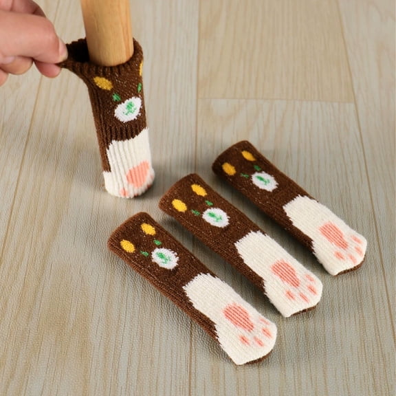 Seyotauo 4 Pcs Cat Paw – Cute Cat Furniture Socks for Chair Legs, Knitted Non-Slip Chair Leg Floor Protectors, Noise-Reducing Furniture Socks for Hardwood Floors