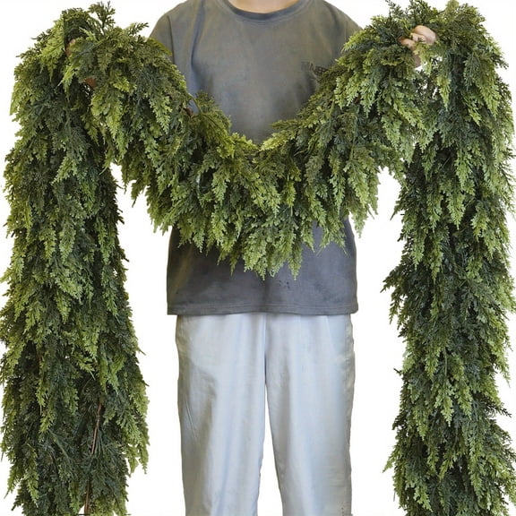 Seyotauo 8.8 FT Real Touch Norfolk Pine Garland - Artificial Christmas Garland Fake Green Faux Pine Needles Garland for Table Fireplace Mantle Hone Indoor Outdoor Decor