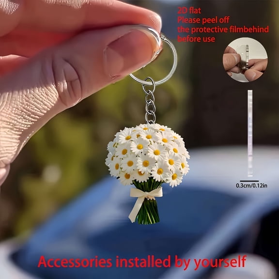 Seyotauo Acrylic Crystal Car Ornament Hanging Decor Pendant with Glitter Flower for Vehicle Dashboard Spring Office Desk Party Festival Gift Decorations