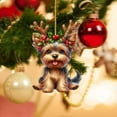 thumbnail image 1 of Seyotauo Animals 2D Flat Christmas Ornament, Yorkie Christmas Hat Reindeer with String Lights Pine Tree Decor, Hanging House Charm Eve Keepsake, Car Rear View Mirror Accessories, Xmas Gift, 1 of 3