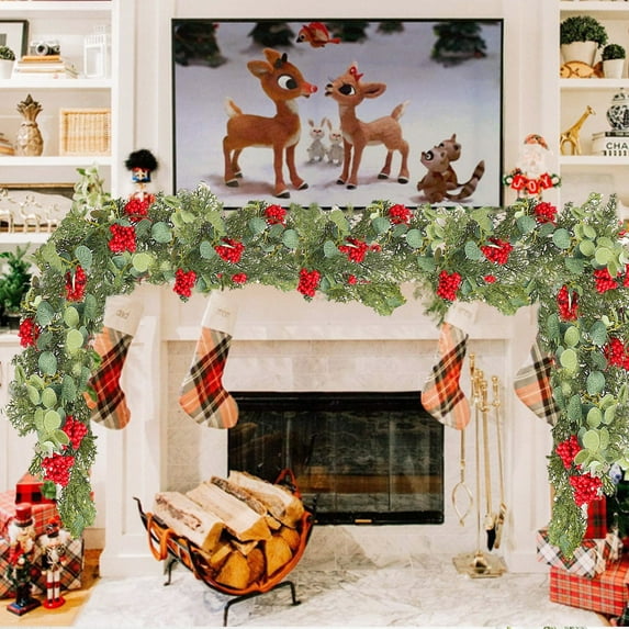 Seyotauo Artificial Rattan Red Berries Hanging Decor for Christmas Holiday Home Decoration Realistic Simulation Rattan Design for Walls Doors and Mantelpieces