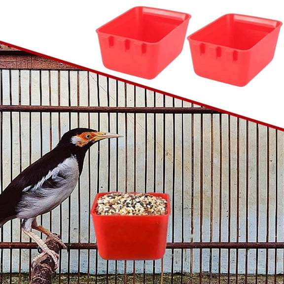 Seyotauo Bird Cage Cups Chicken Feeder Waterer Cups Pigeon Feeder Plastic Poultry Wire Cage Hanging Rooster Chicken Water Bowl for Pet Bunny Gamefowl Poultry(Red)