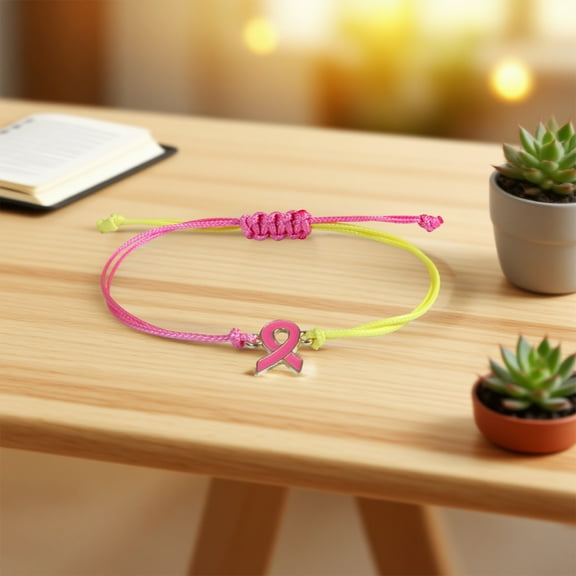 Seyotauo Breast Cancer Awareness Bracelets Ribbon Charm Beads Bracelet for Women Encouragement Breast Cancer Jewelry