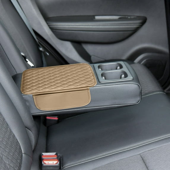 Seyotauo Car Center Console Cover, Leather Vehicle Armrest Cushion Pad with 2 Storage Bags, Auto Interior Middle Console Storage Box Protector Accessories, Universal for SUV, Sedan, Truck