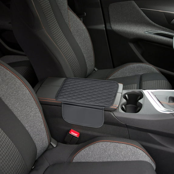Seyotauo Car Center Console Cover, Leather Vehicle Armrest Cushion Pad with 2 Storage Bags, Auto Interior Middle Console Storage Box Protector Accessories, Universal for SUV, Sedan, Truck
