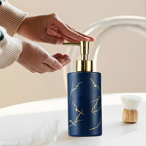 Seyotauo Ceramic Hand Soap Dispenser, Lotion & Liquid Refill Bottle with Marble Pattern, Ceramic Dish Soap Dispenser for Kitchen, Bathroom Decorative, Matte Gold Pump