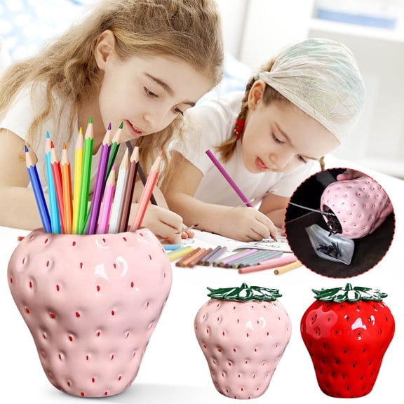 Seyotauo Ceramic Strawberry Candy Jar with Lid, Vintage Strawberry Storage Container Decor, Cute Flower Vase for Tea Coffee Sugar Spices Kitchen Countertop Decorative Canister