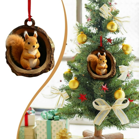 Seyotauo Christmas Acrylic Pendant - Cute Figures in Hollow Acrylic Tree, Durable Shiny Acrylic Material, Easy-to-Hang for Christmas Tree/Window/Table Centerpiece, Festive Holiday Decor