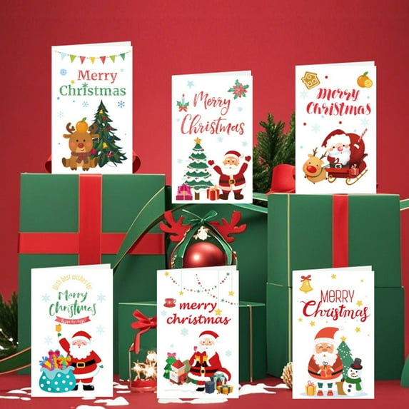 Seyotauo Christmas Cards with Envelopes Bulk, 6x7.5 Christmas Greeting Cards, 6 Designs Xmas Cards Boxed with Stickers Envelopes Set, Winter Holiday Cards Bulk for Festival Party Gifts