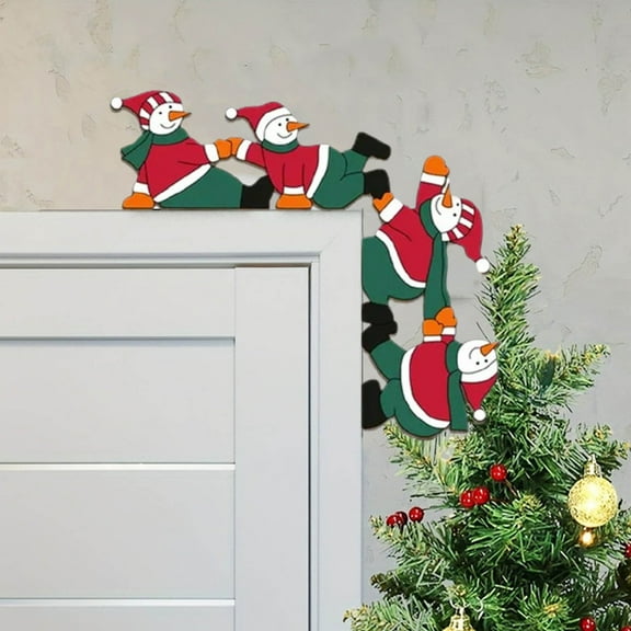 Seyotauo Christmas Door Corner Frame Decoration, Christmas Snowman Door Topper Door Frame Decoration Corner Decor Wooden Christmas Snowman Decor for Home Wall Cabinet