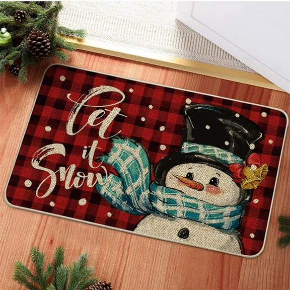 Seyotauo Christmas Door Mat Let it Snow Doormat Christmas Snowman Rug Winter Seasonal Floor Mat Xmas Decorative Buffalo Plaid Non Slip Front Door Mat for Indoor Outdoor Entrance, 24 x 16 Inch