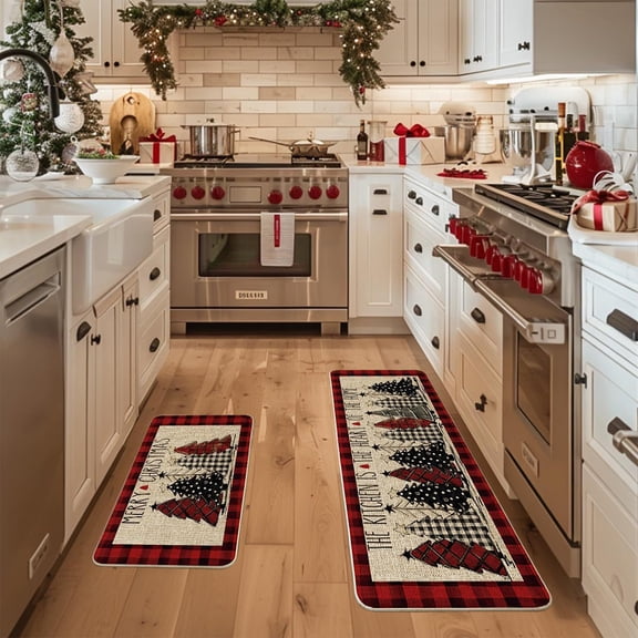 Seyotauo Christmas Kitchen Mats Set of 2, Christmas Decorations for Home, Snowman Kitchen Rugs Non-Slip Backing Winter Holiday Floor Mat Xmas Decor Washable Runner Rug 16x24 inch+16x48 inch