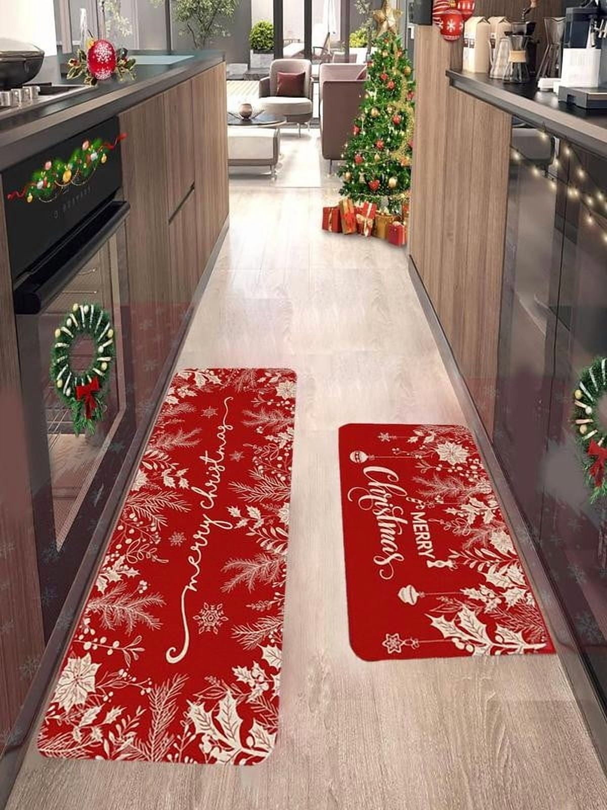 Seyotauo Christmas Kitchen Rugs Sets of 2, Christmas Flowers Kitchen ...
