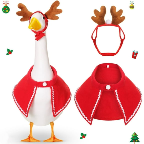 Seyotauo Christmas Porch Goose Outfits for Statue Xmas Hat Lawn Plastic Cement Goose Statue Outfits Costume for Garden Christmas Decoration Party Patio Yard Outdoor (Reindeer)