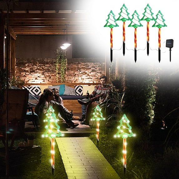 Seyotauo Christmas Solar Pathway Lights Outdoor Decorations, Xmas Tree Candy Lights Waterproof Led Garden Stake Light for Walkway Yard Lawn Porch Holiday Decor