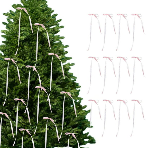Seyotauo Christmas Tree Bow Fine Silk Ribbon - 12 Pack Polyester Christmas Tree Bows - Festive Decorations for Tree, Wreaths, and Gifts - Reusable Holiday Ornaments
