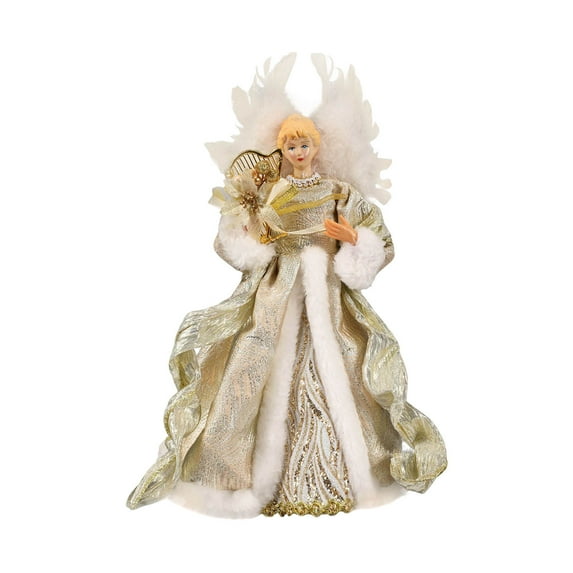 Seyotauo Christmas Tree Topper Decorations, Christmas Tree Topper Angel, 13 Inch Luxury Fabric Small Angel Tree Topper, Xmas Tree Top Ornament for New Year Holiday Home Office Indoor Valentines Gifts