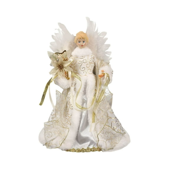 Seyotauo Christmas Tree Topper Decorations, Christmas Tree Topper Angel, 13 Inch Luxury Fabric Small Angel Tree Topper, Xmas Tree Top Ornament for New Year Holiday Home Office Indoor Valentines Gifts