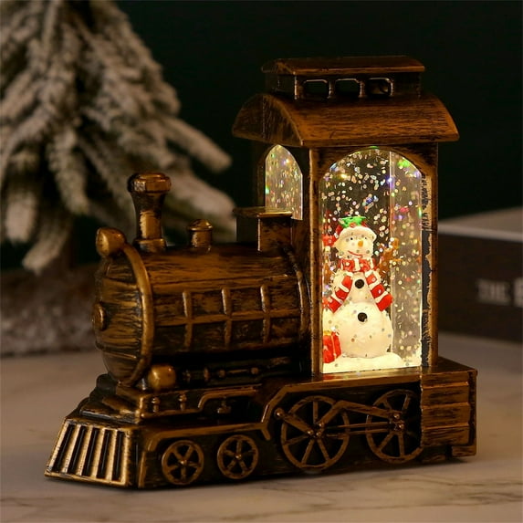 Seyotauo Christmas Water Lantern Train Shaped Snow Globe with Water Swirling Glitter Xmas Light-Up Snow Globe Lantern for Christmas Home Decor Tabletop Decorative Gifts - Including Batteries
