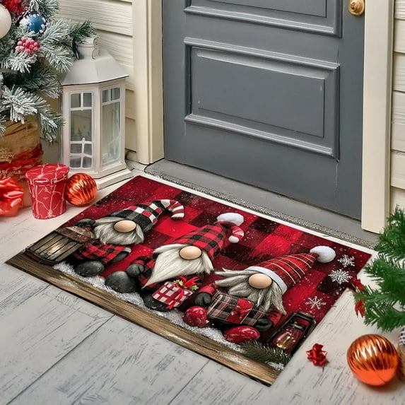 Seyotauo Christmas Welcome Decorative Doormat Christmas Gnome Door Mat Non Slip Rubber Backing Floor Mat Seasonal Winter Holiday Front Porch Rugs for Outdoor Indoor Entrance, 24 x 16 Inch