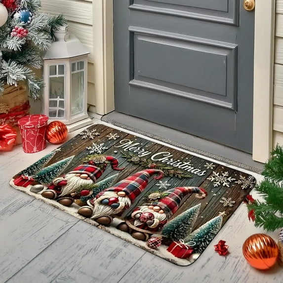 Seyotauo Christmas Welcome Decorative Doormat Christmas Gnome Door Mat Non Slip Rubber Backing Floor Mat Seasonal Winter Holiday Front Porch Rugs for Outdoor Indoor Entrance, 24 x 16 Inch