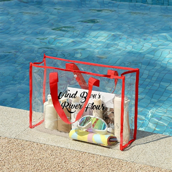 Seyotauo Clear Beach Bag, Large Capacity Waterproof PVC Transparent Plastic Tote Bags Cosmetic Toiletry Organizer Bag with Zipper for Travel Swim Shower