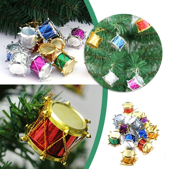 Seyotauo Colorful Glitter Mini Drum Christmas Tree Ornaments Hanging Decoration Pendant Christmas Holiday Wedding Party Decor 12pcs (Assorted Color)