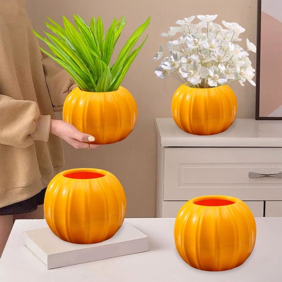 Seyotauo Creative Pumpkin Shaped Plastic Flower Pot, Unique Design Decorative Vase Festive Ornament Stylish Home Decor for Indoor Scene Layout Holiday Atmosphere Decoration